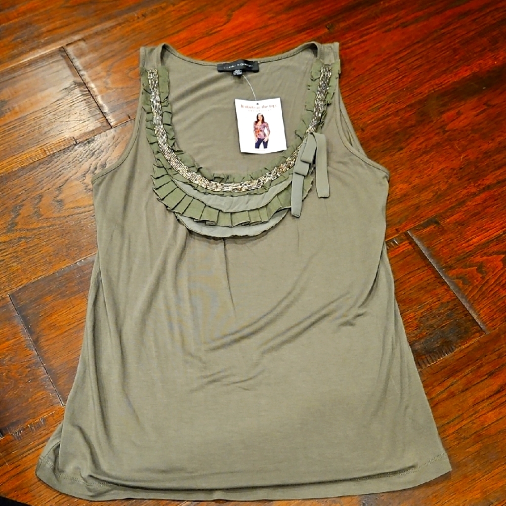Cable & Gauge Green Ruffled Sleeveless Tank Top Sz S ✨️5/$30